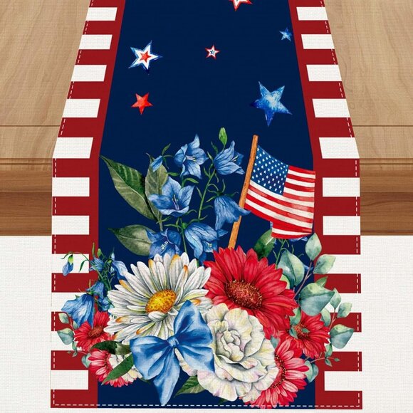 White and Blue American Flag Stars Table Runner 72 Inches Long - Picture 1 of 3